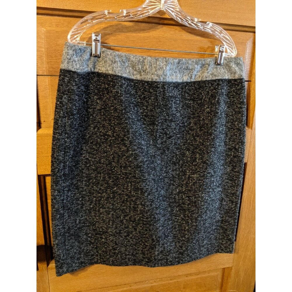 Liz Claiborne Size 14 Skirt Pencil Black Gray Shimmer Bling Lined Womens